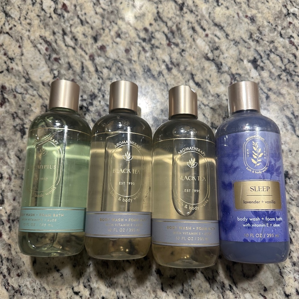Bath & Body Works LOT of 4 Body Wash Bubble Bath Eucalyptus Black Tea Lavender